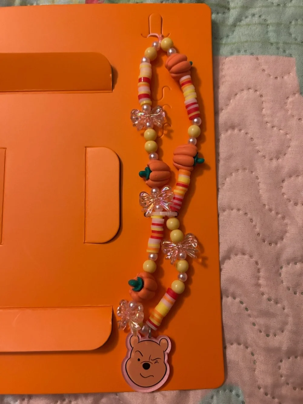 Winnie the Pooh Pumpkin IPhone 13/14/15 Case and Bead Charm with Clear Bows